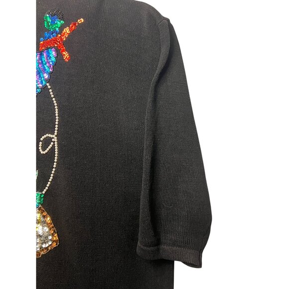 Jacque & KoKo Black Sequin Ornament Sweater Womens Plus Size 26/28 Vintage - Picture 5 of 16